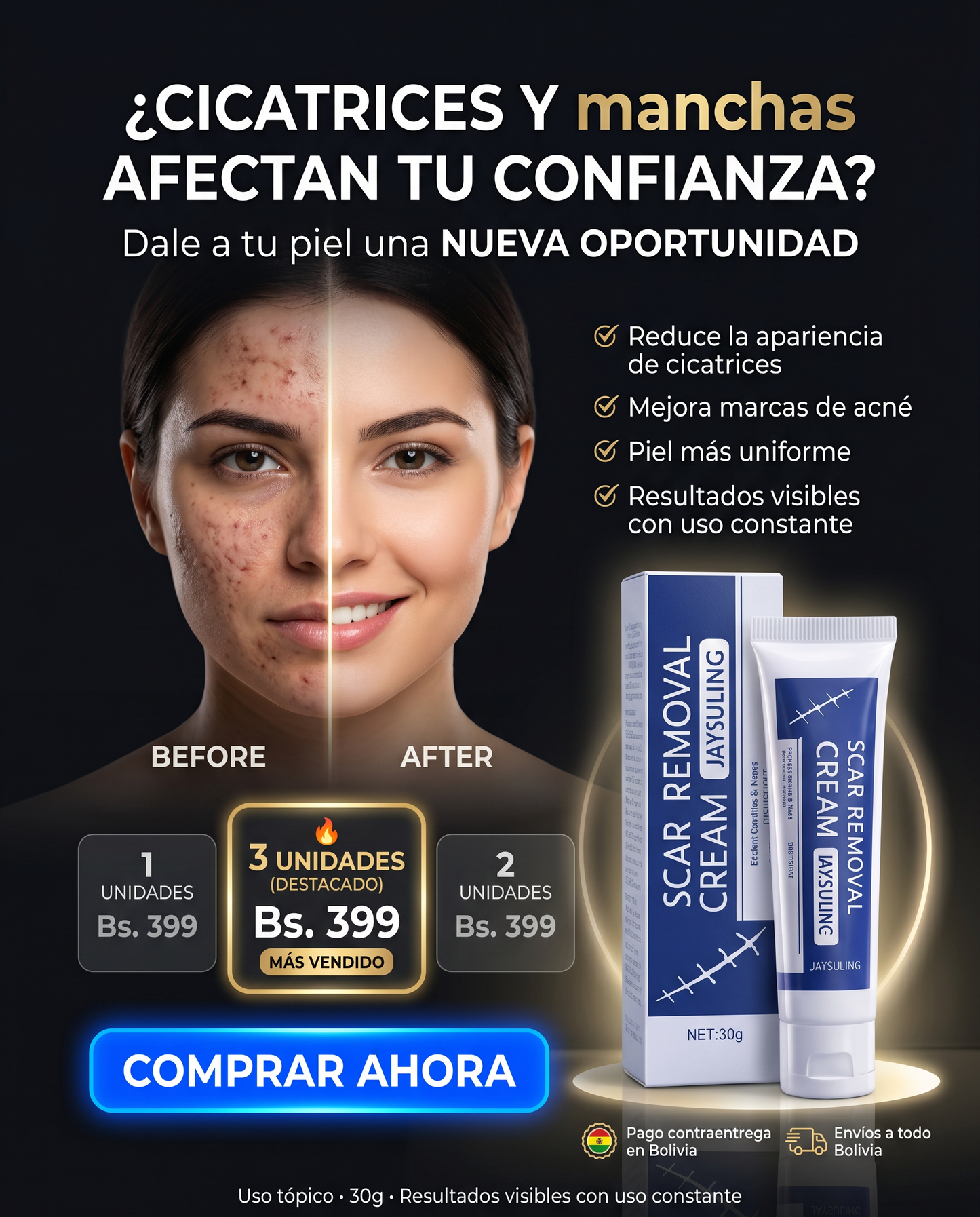 SCAR REMOVAL CREAM - Ayuda a reducir cicatrices y marcas de acné